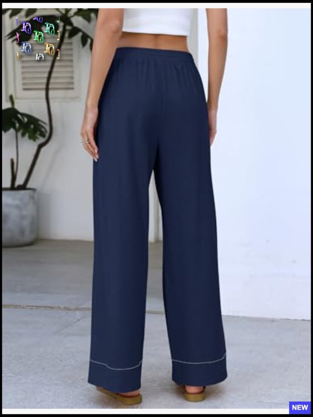 Elastic Waist Palazzo Pants Casual Wide Leg Baggy Lounge Trousers Pockets - Picture 4 of 7